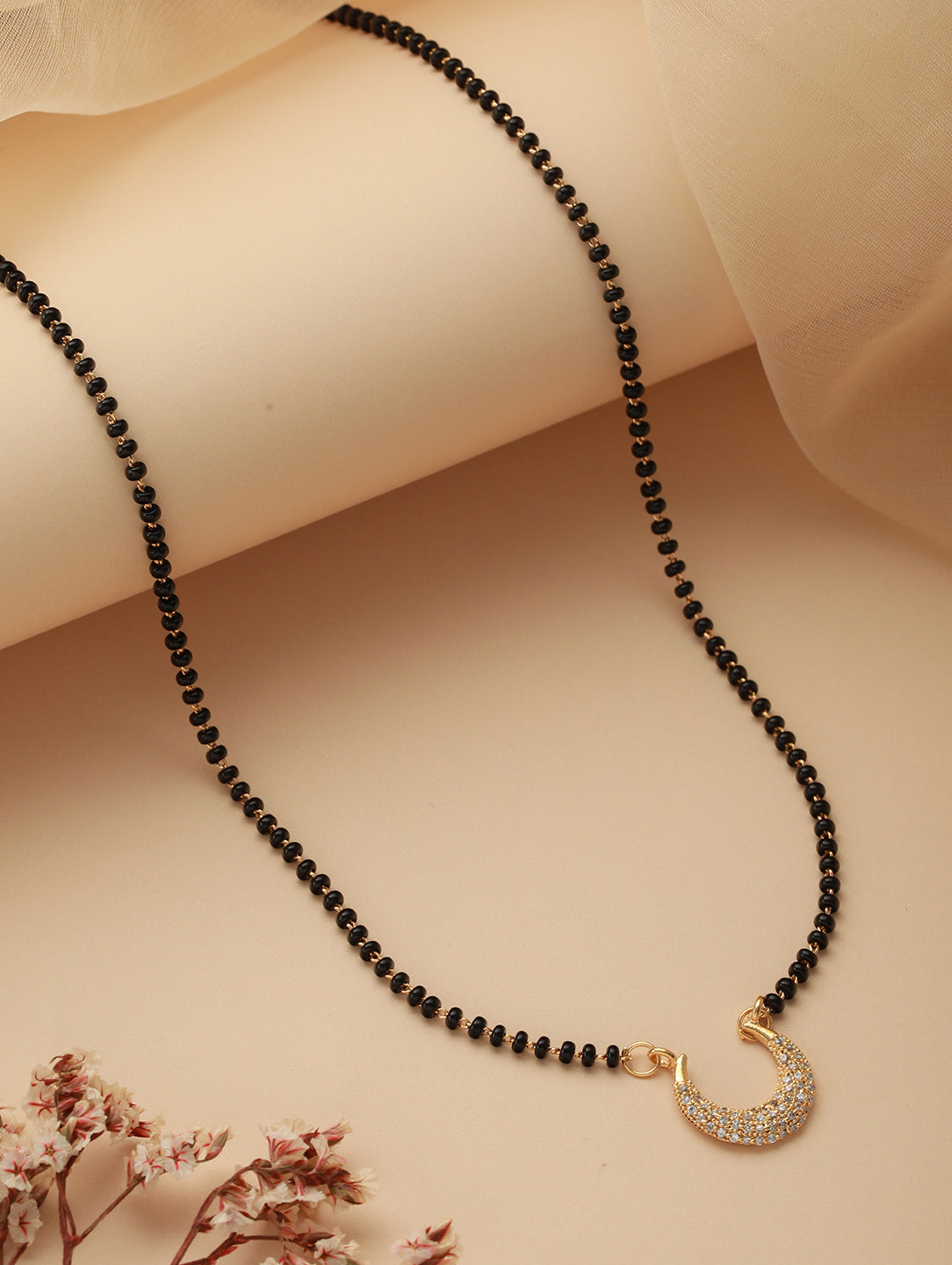 Black Gold-Plated Ad-Studded & Beaded Mangalsutra