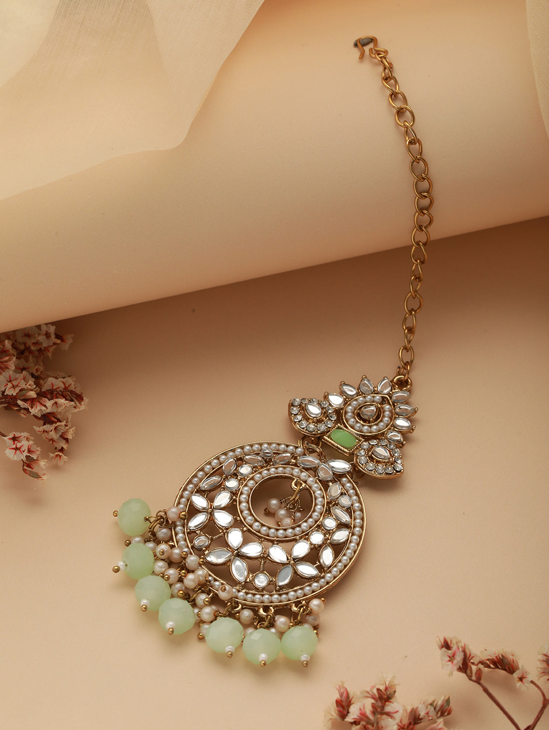 Gold-Plated & Kundan-Studded Green Maangtikka