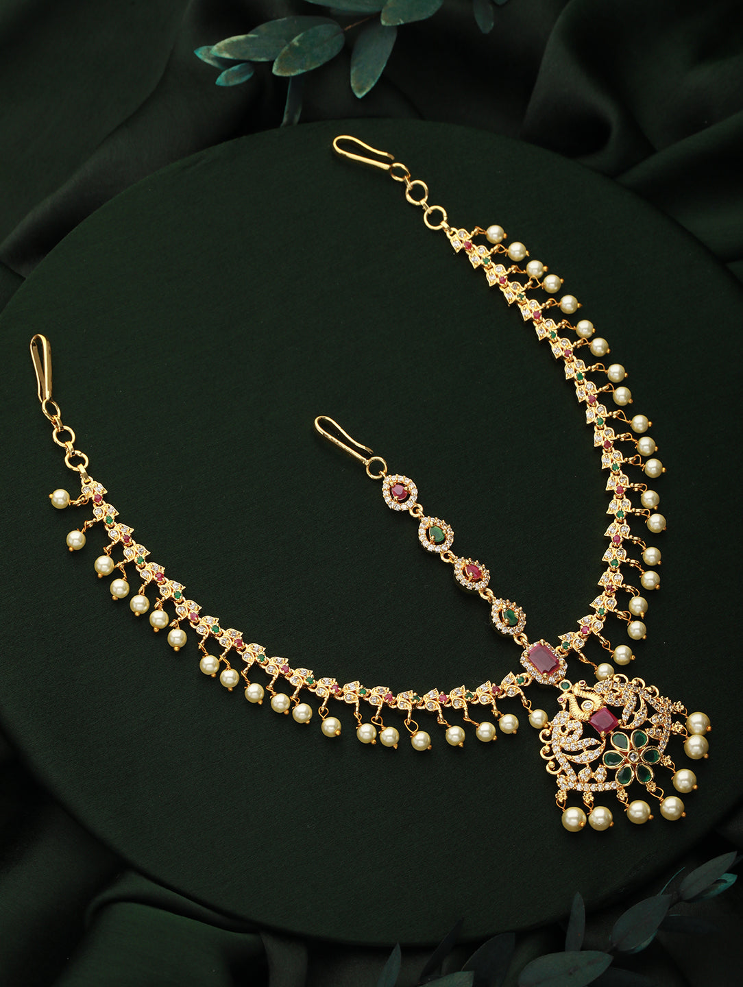 Gold-Plated Ad-Studded & Beaded Matha Patti