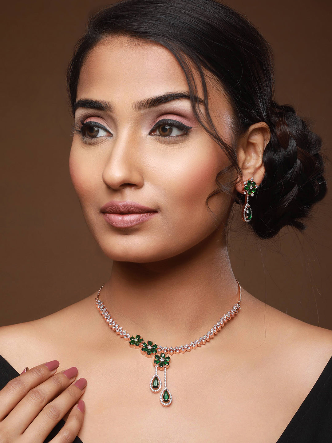 Rose Gold-Plated Ad-Studded Jewellery Set