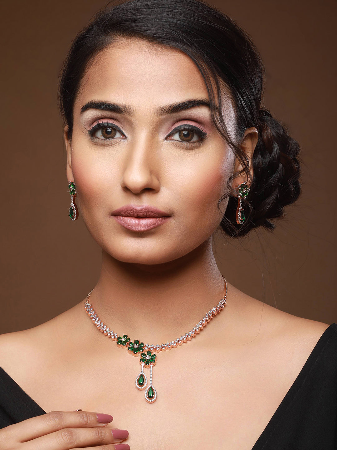 Rose Gold-Plated Ad-Studded Jewellery Set