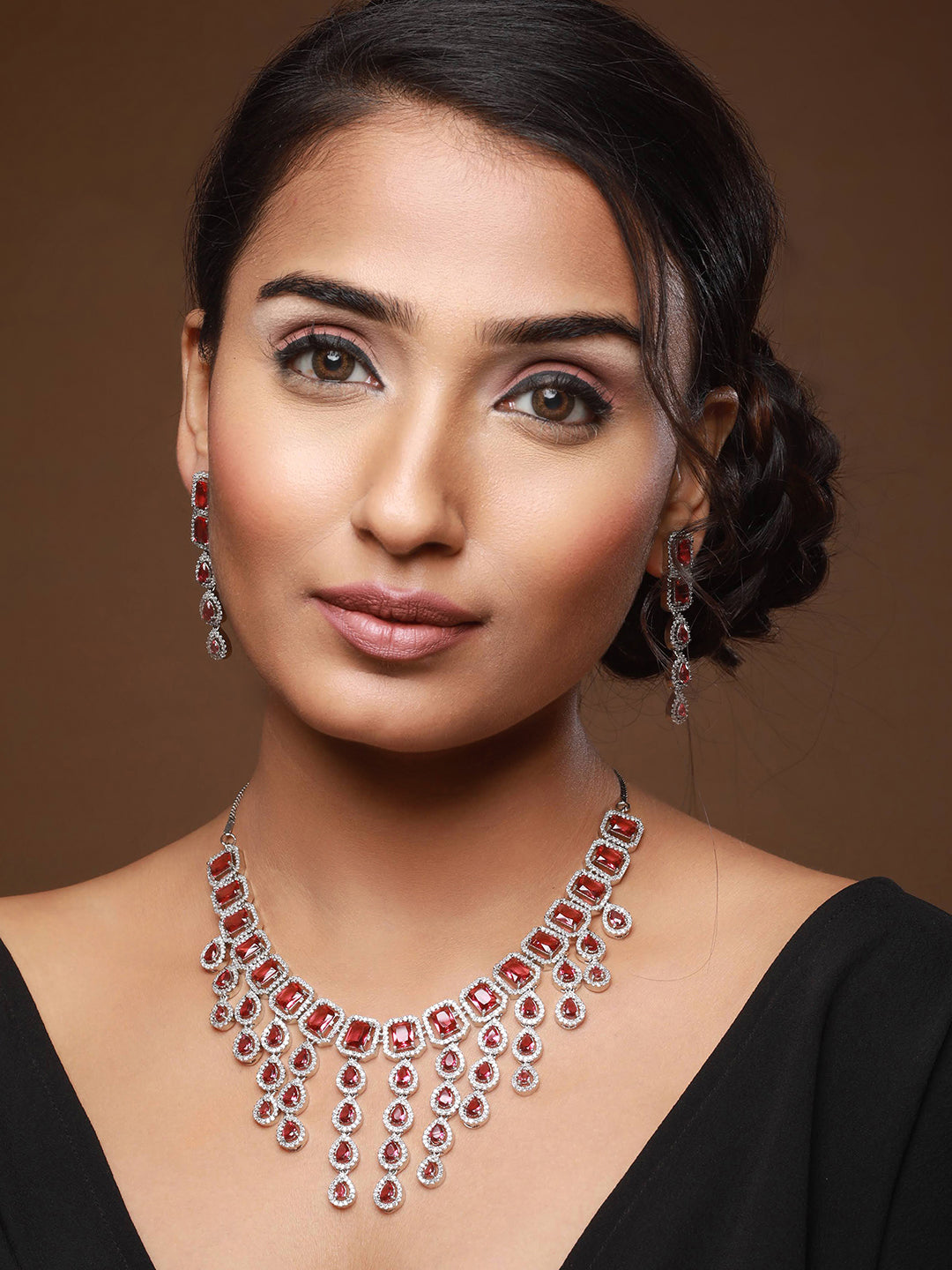 Silver-Plated Cz Stone-Studded Jewellery Set