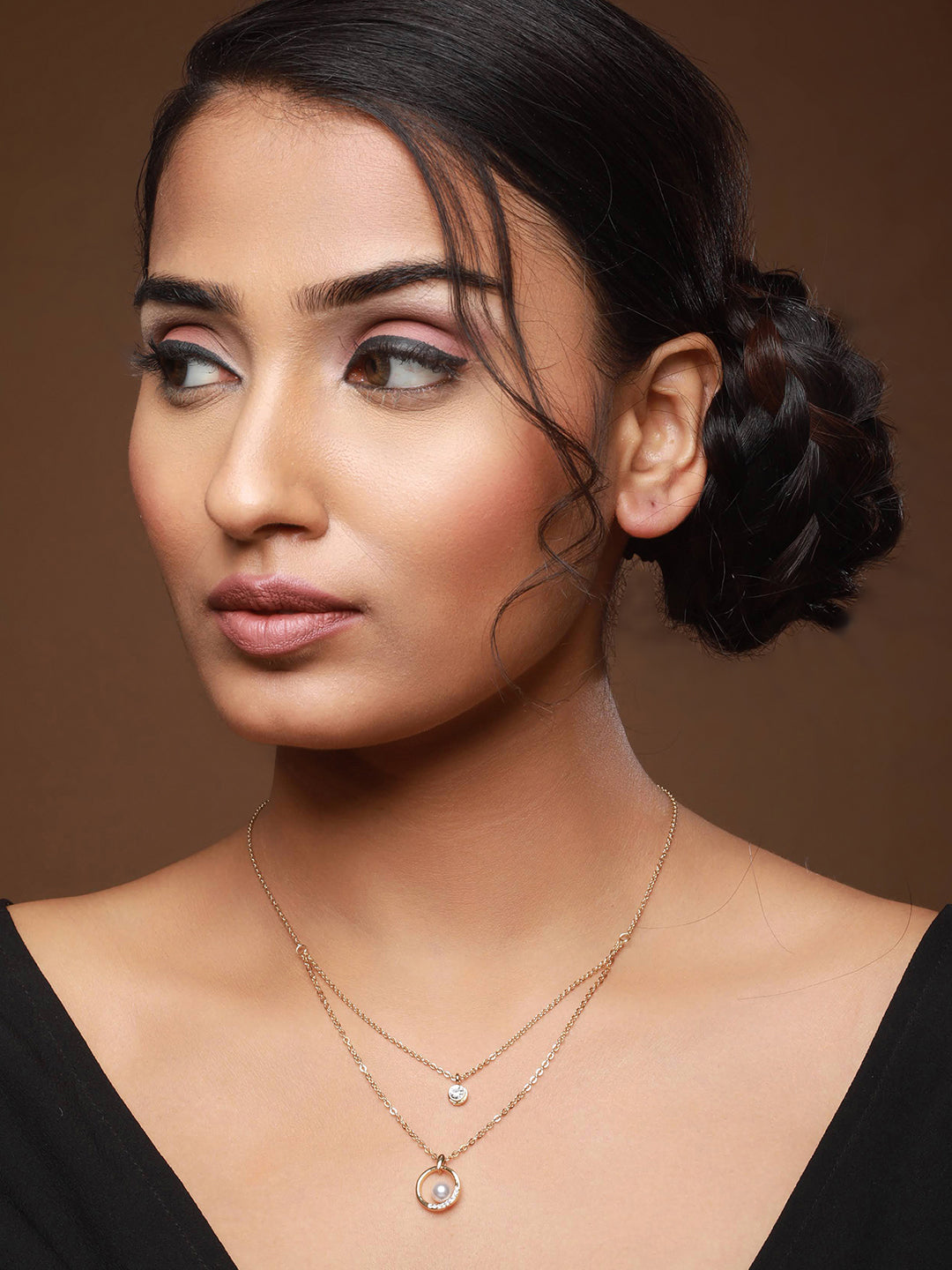 Gold-Plated Cubic Zirconia & Pearl Studed Layered Chain