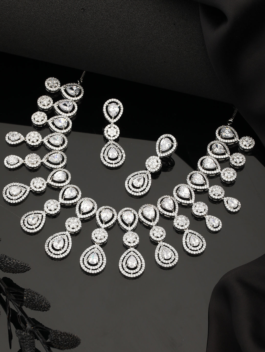 Silver-Plated Ad-Studded Jewelry Set