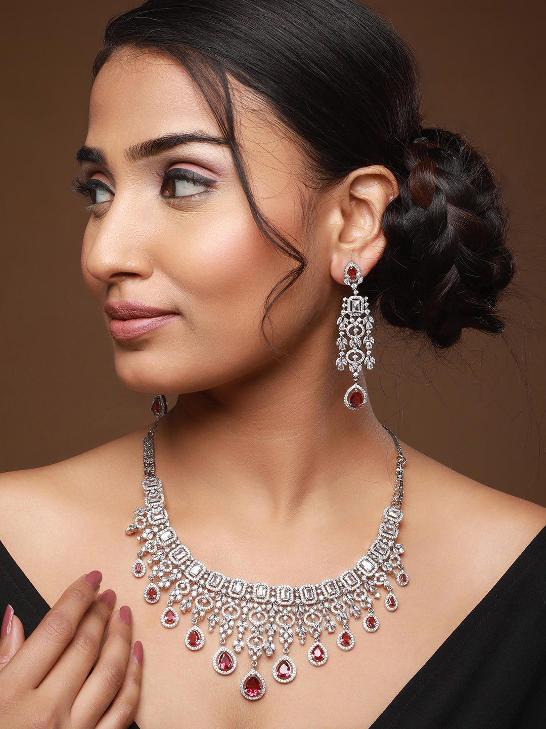 Silver-Plated Ad-Studded Jewellery Set