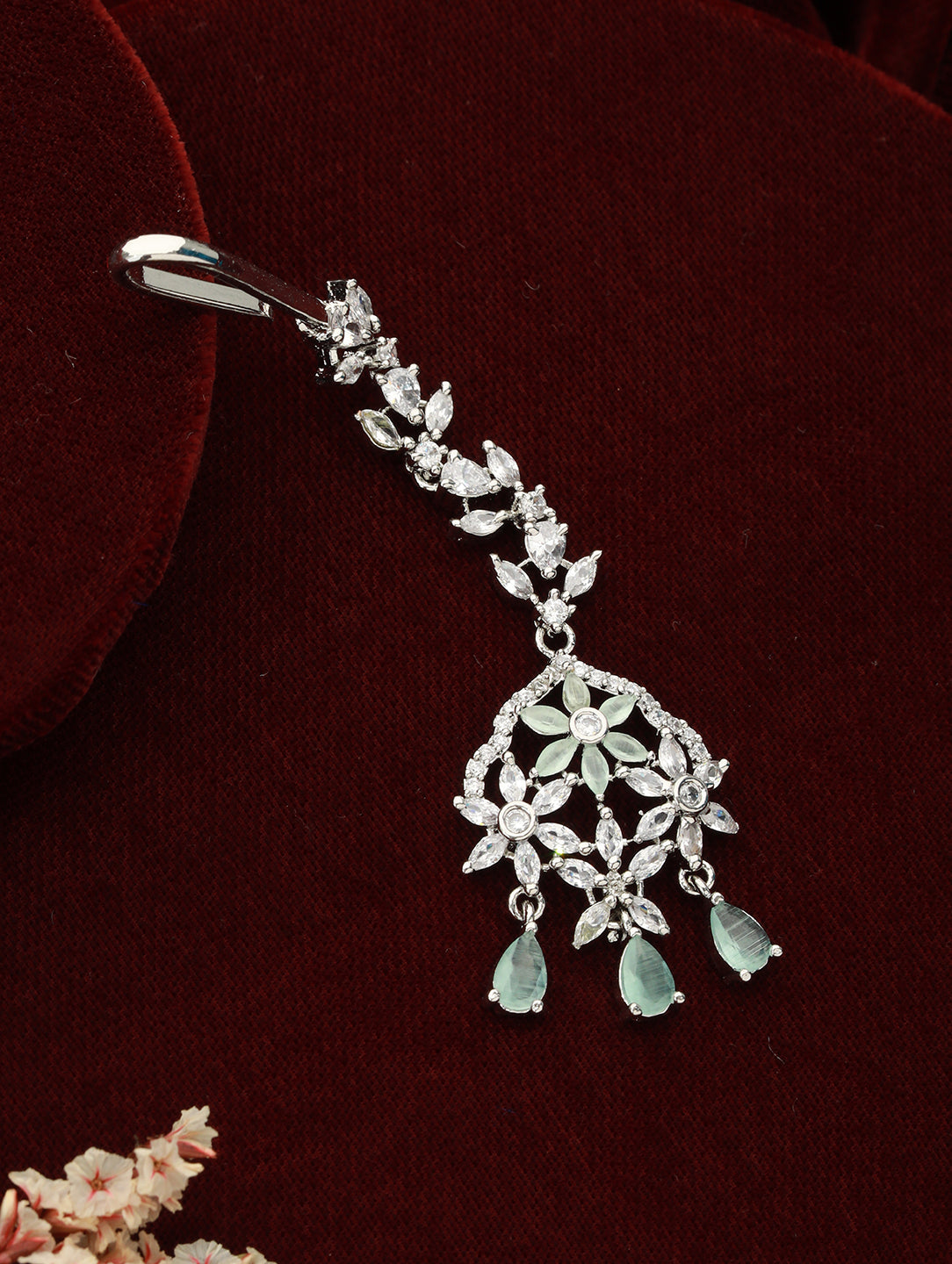 Rhodium-Plated Pink & White Ad Studded Maang Tikka