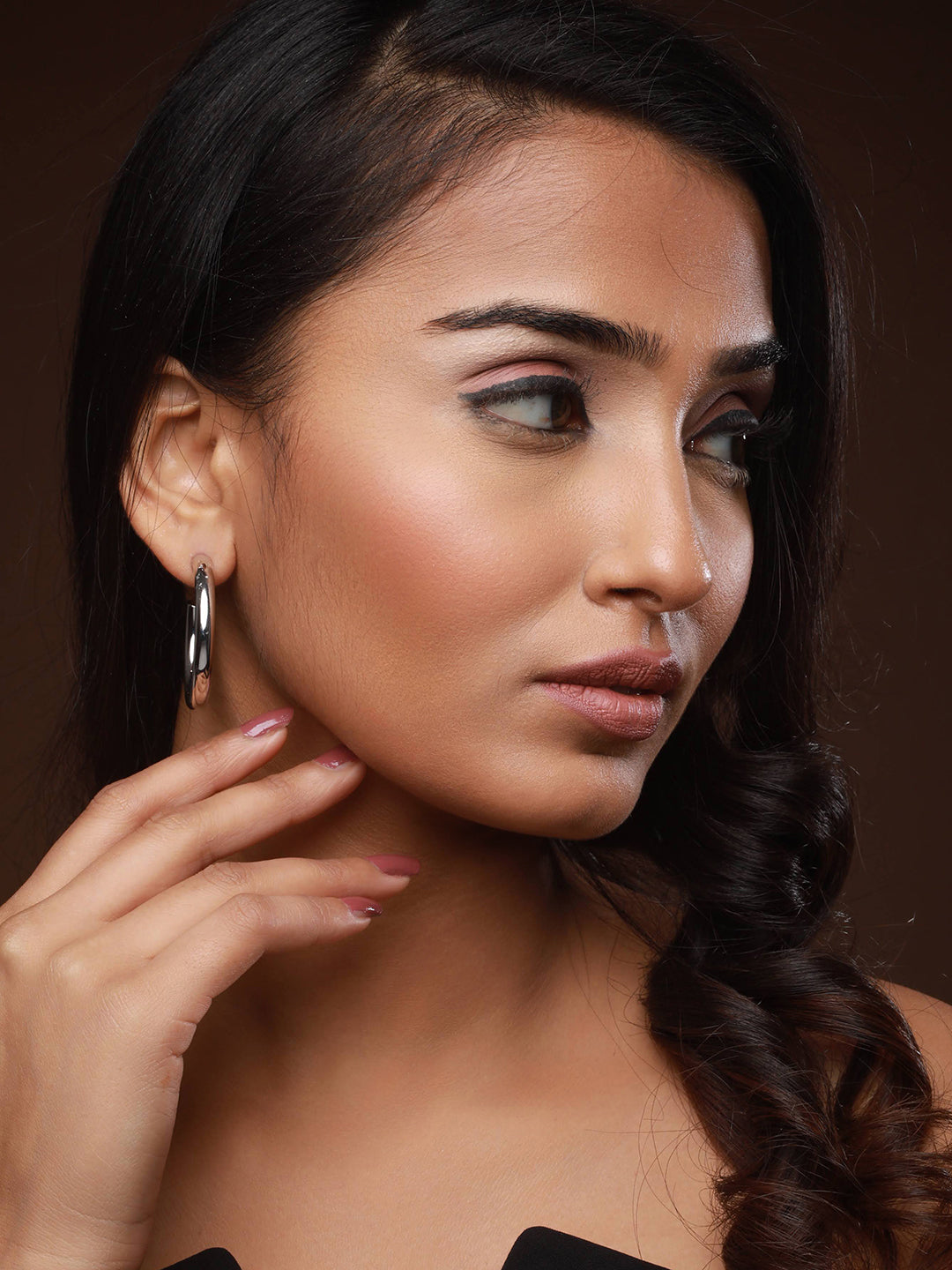 Silver-Plated Contemporary Half Hoop Earrings