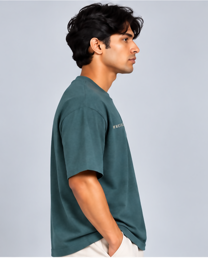 HUSTLE Essentials Men's Crew Neck Oversized T-Shirt – Crystal Teal(Oversized fit)