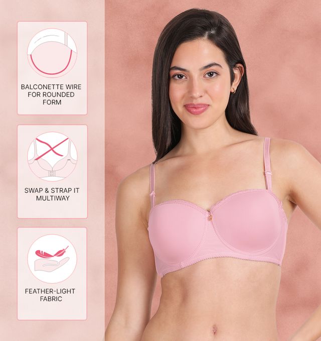 Susie Half Coverage Candy Pink Top Lace Adjustable MultiwayWired Balconette Bra