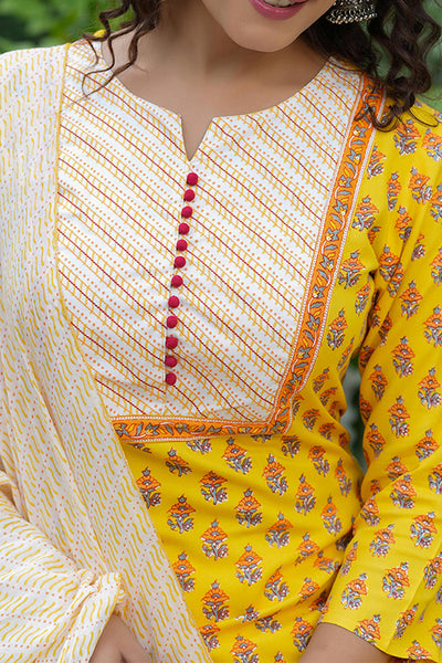 Yellow Rayon Blend Straight Suit Set