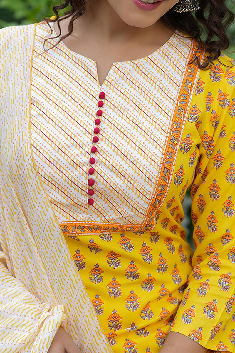 Yellow Rayon Blend Straight Suit Set