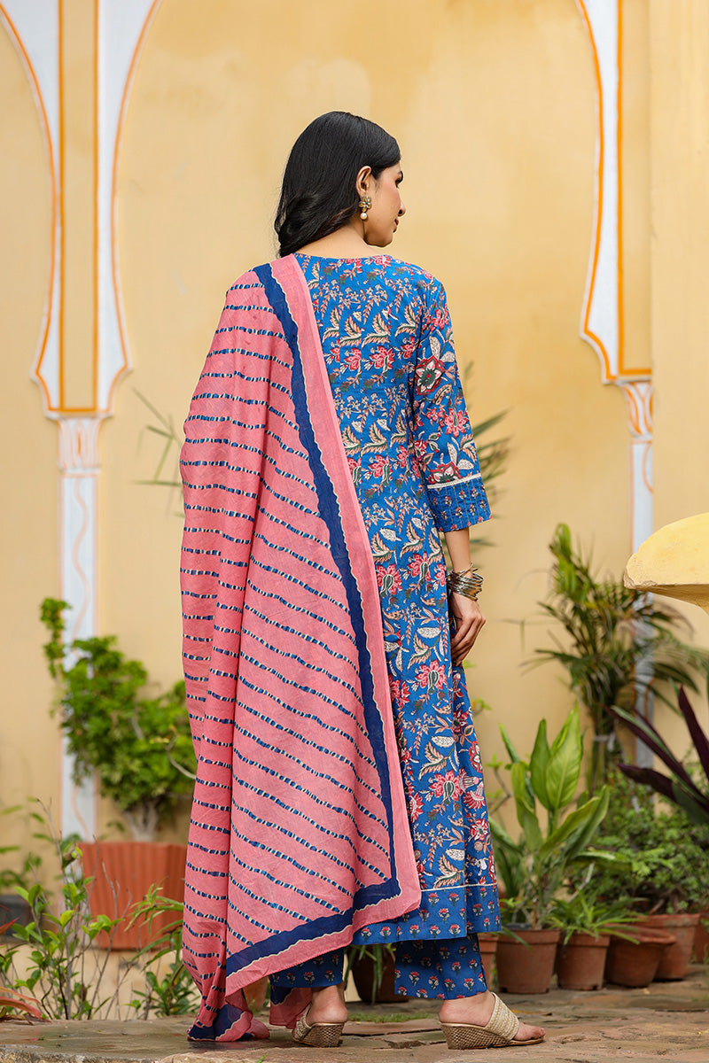 Blue Rayon Blend Anarkali Suit Set