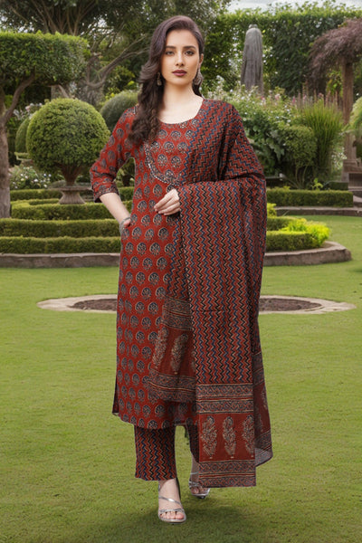 Rust Rayon Blend Suit Set