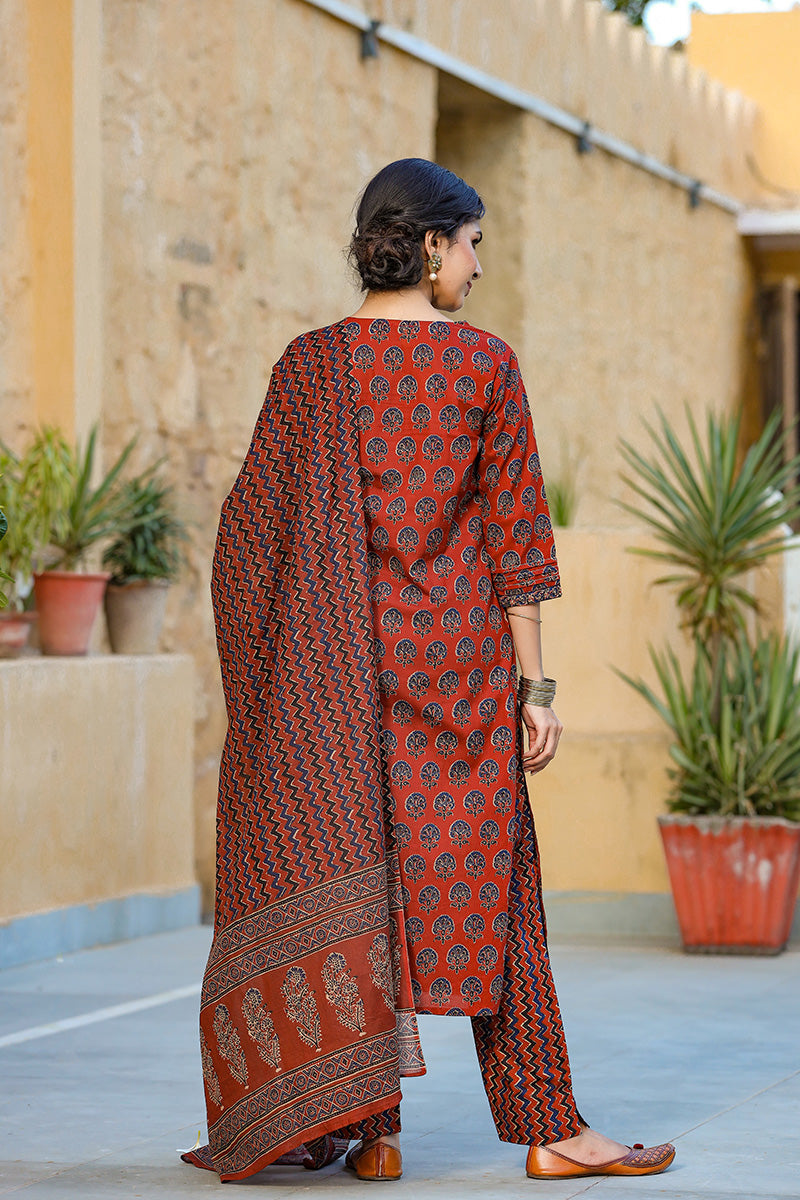 Rust Rayon Blend Suit Set