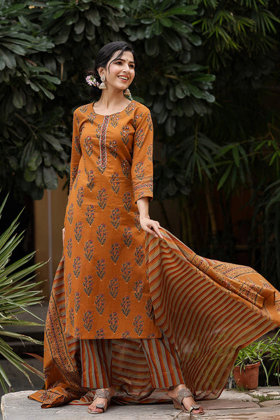 Mustard Rayon Blend Straight Suit Set