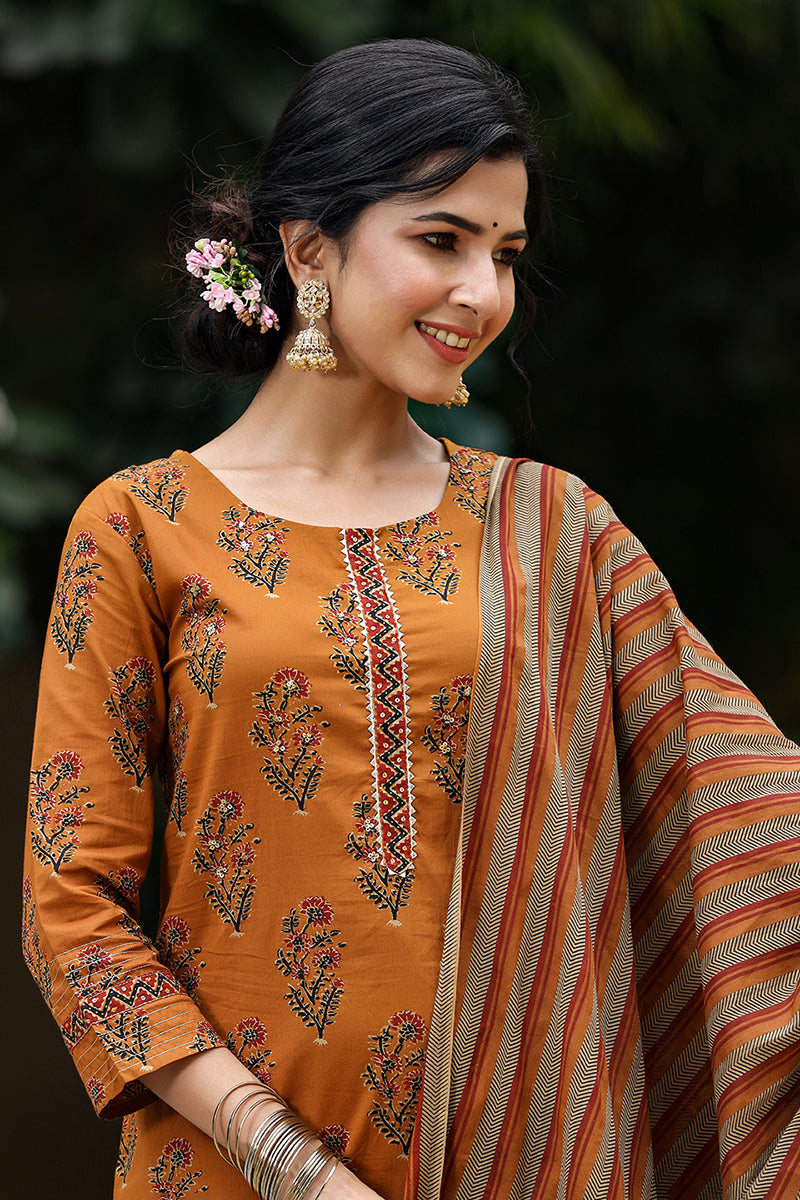 Mustard Rayon Blend Straight Suit Set