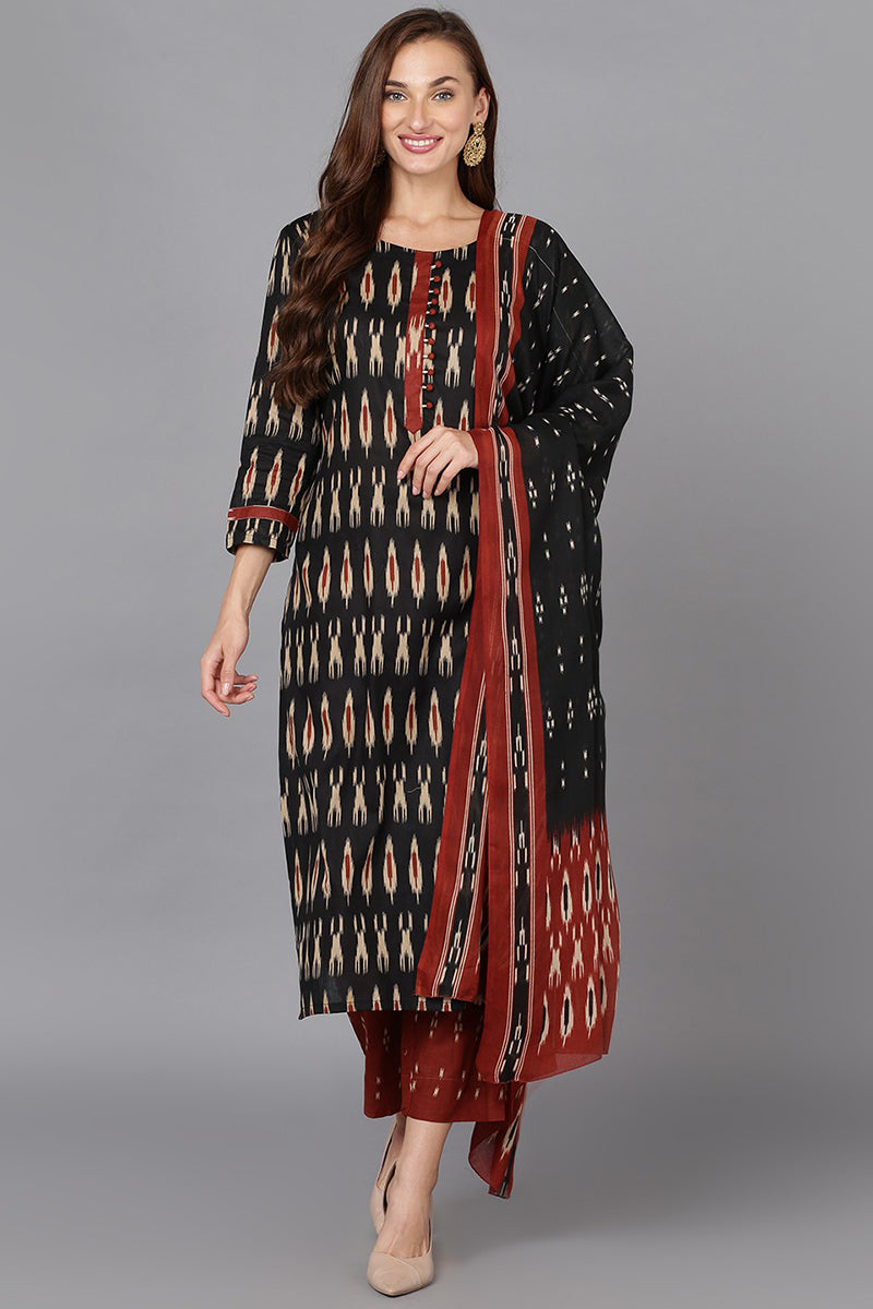 Black Ethnic Motifs Printed Panelled Rayon Blend Kurta