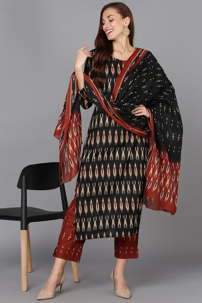 Black Ethnic Motifs Printed Panelled Rayon Blend Kurta