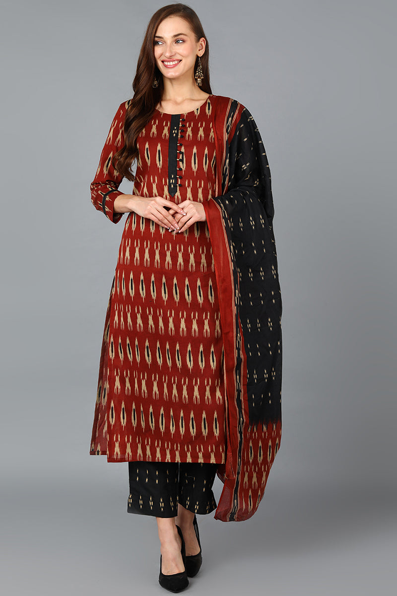 Brown Rayon Blend Straight Kurta Pant With Dupatta