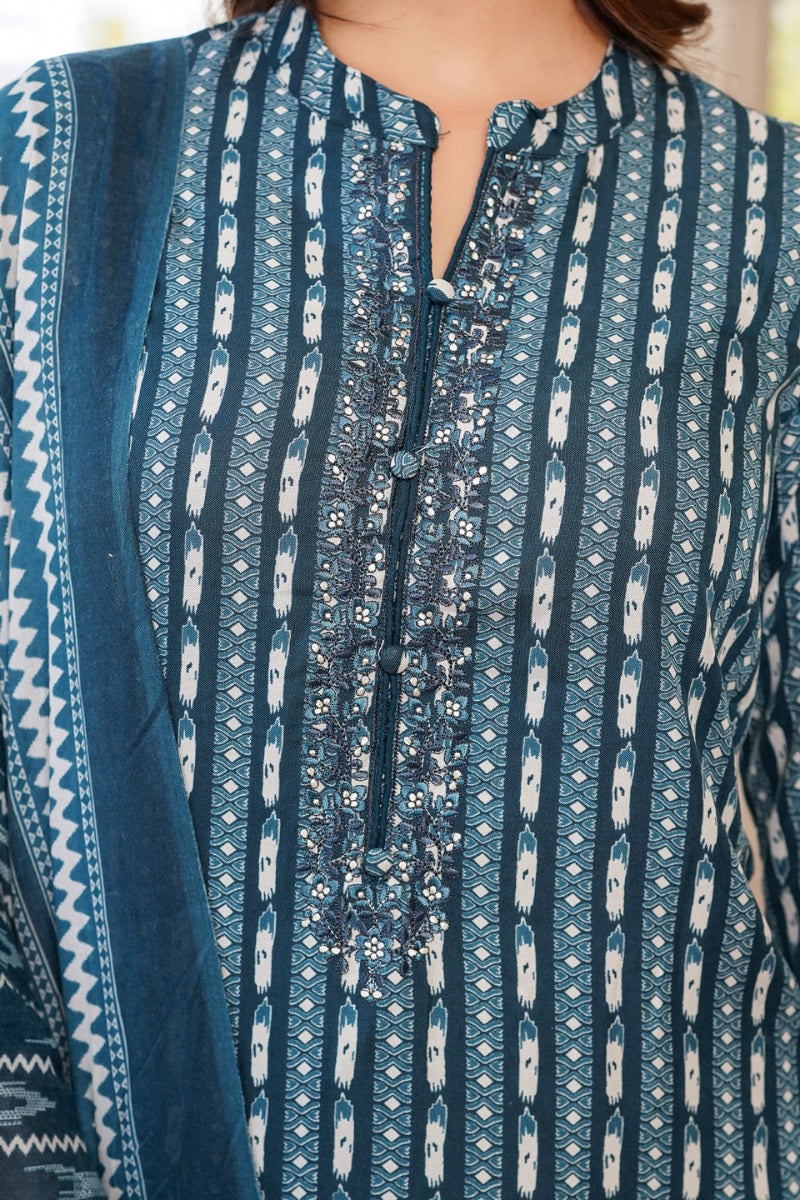 Rayon Blend Teal Straight Kurta Pant With Dupatta