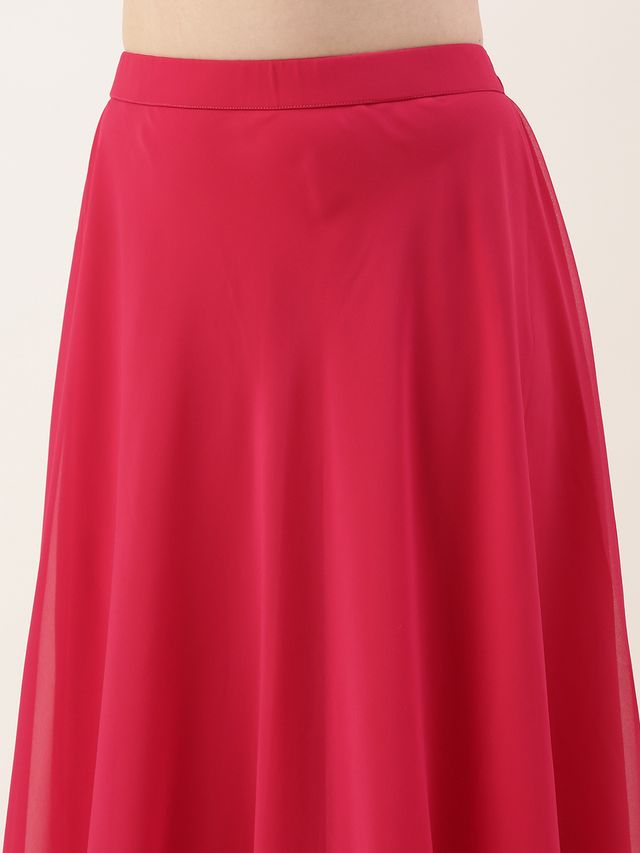 Bollywood Vogue Ready To Wear Hot Pink Georgette Embroidered Crop Top Skirt Set