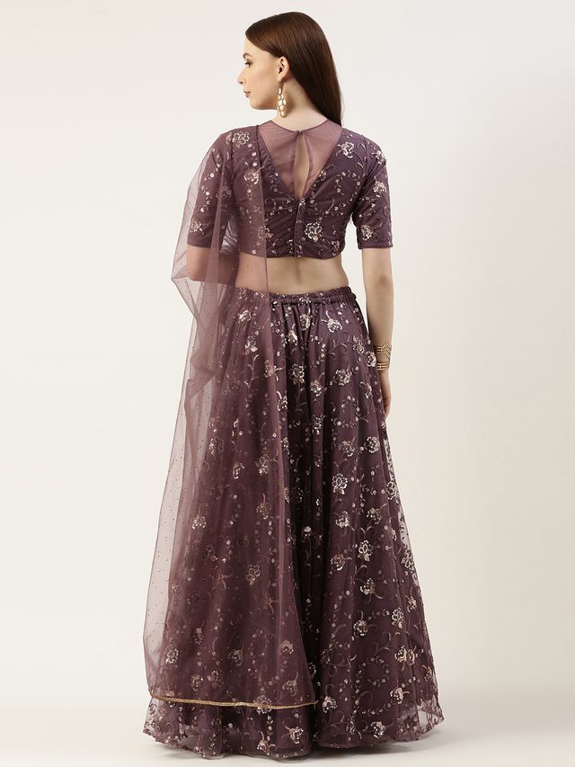 Bollywood Vogue Ready To Wear Purple Net Embroidered Lehenga Set
