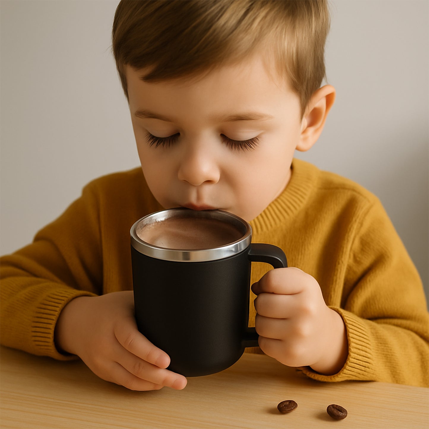 Apex Happy Mug with Silicone Lid – 400 ml with Double Wall Insulated Travel Mug (Black)