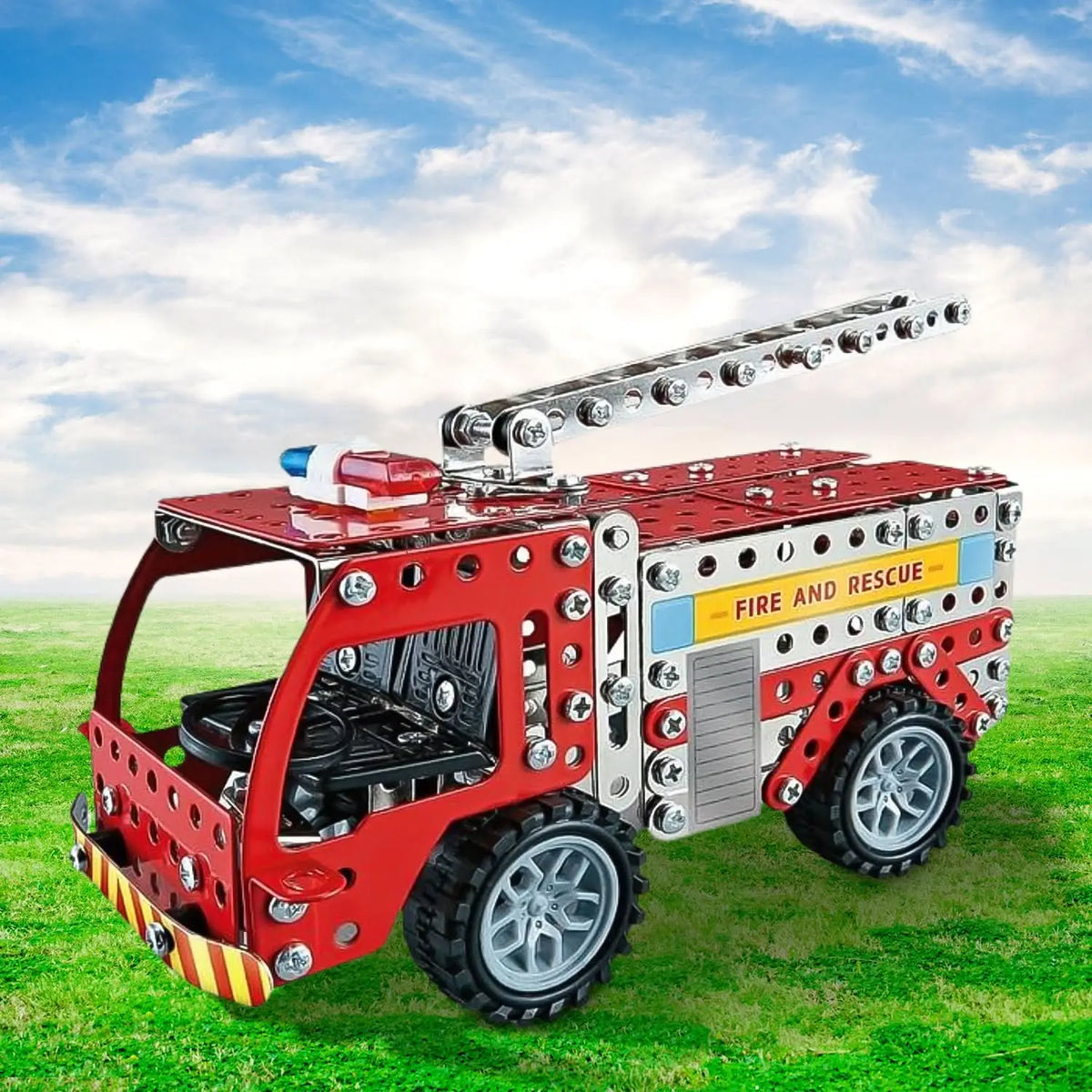 DIY Metal Fire Truck Building Blocks Set for Kids – 292 Pcs with Tools HP DD