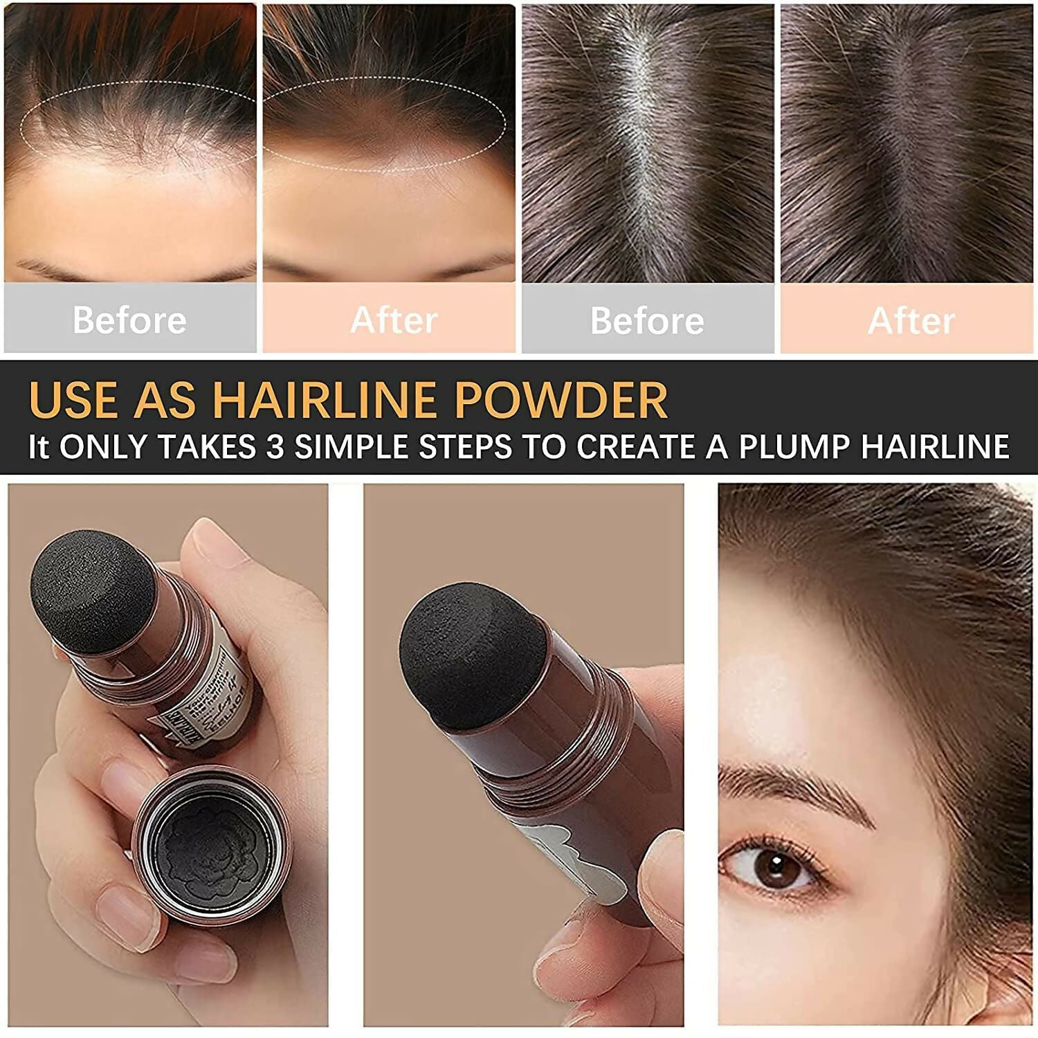 Hair Line Powder Stick Black Instant Root Touch-Up & Grey Coverage for Men & Women