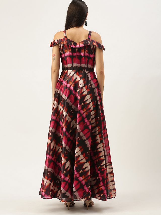 Bollywood Vogue Ready To Wear Pink Digital Printed Organza Knee Length Dress