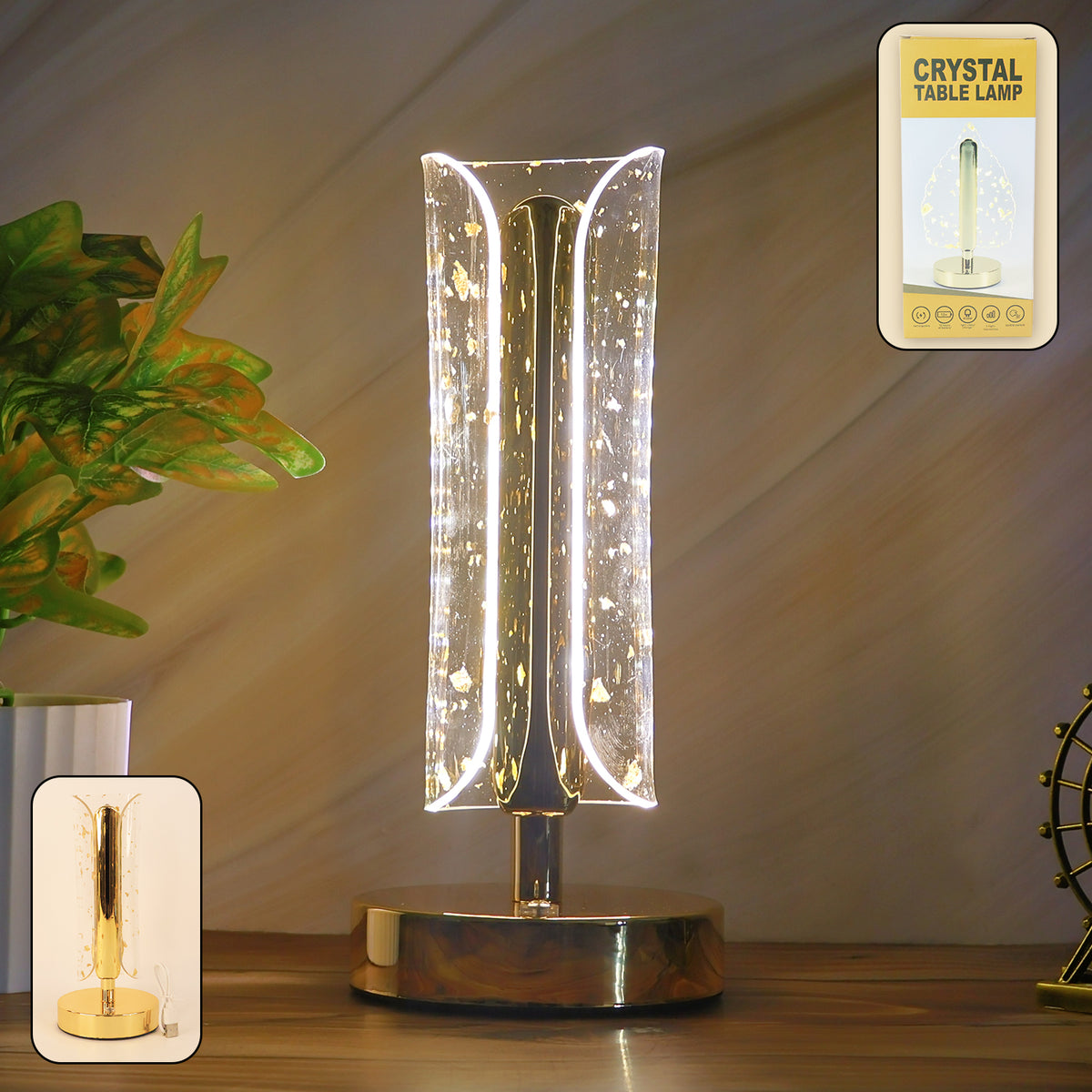 Crystal Table Lamp – Elegant Sparkle Design Golden Base LED Bedside Decorative Lamp for Bedroom, Living Room & Home Décor