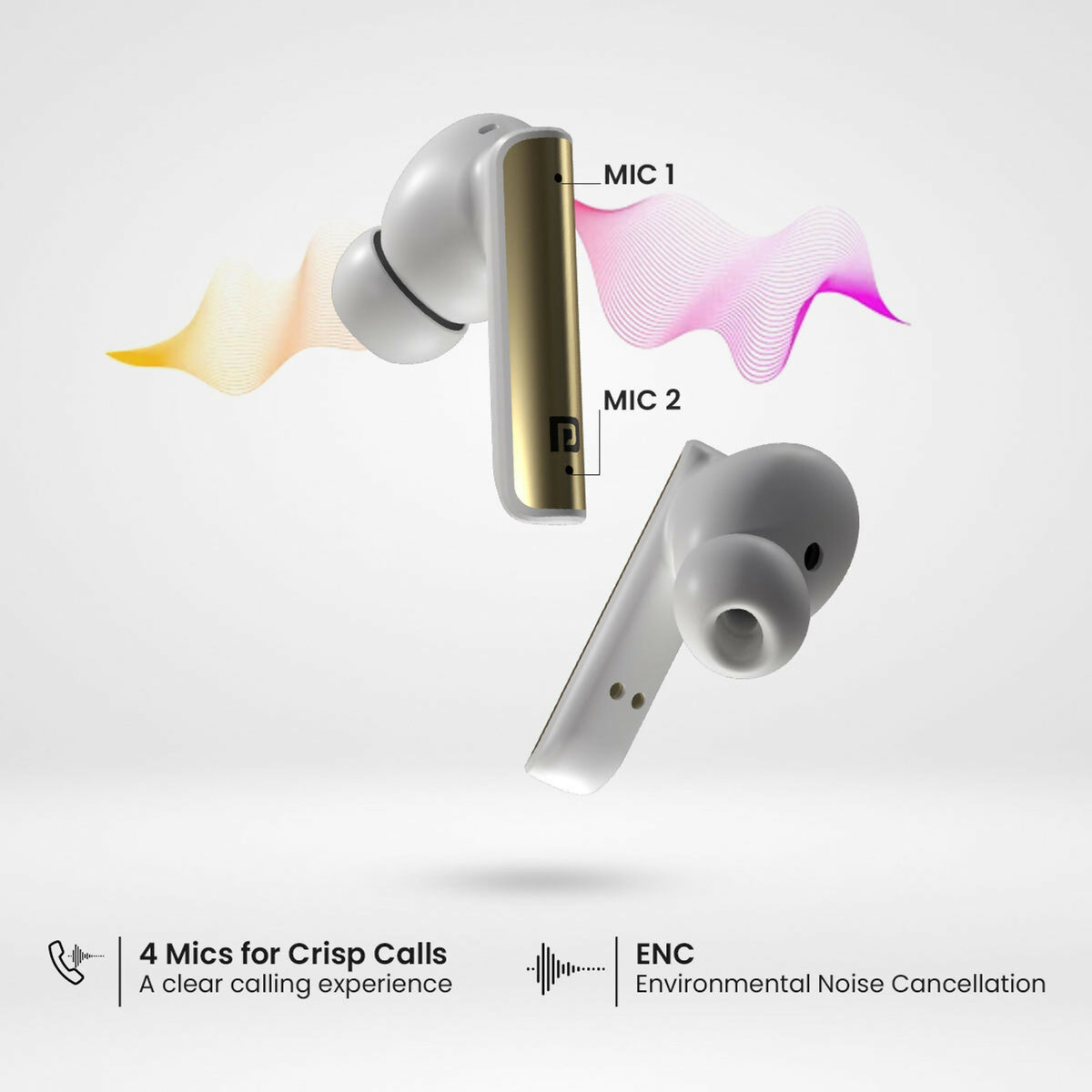 Portronics Harmonics Twins S7 TWS Earbuds, 35H Playtime, ENC, Bluetooth 5.3, Type-C – White