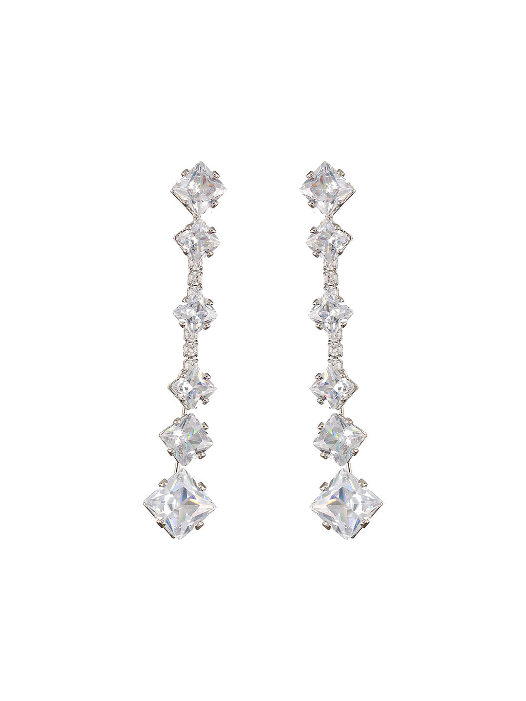 JAZZ AND SIZZLE Silver-Toned Rhodium-Plated CZ Studded Contemporary Drop Earrings