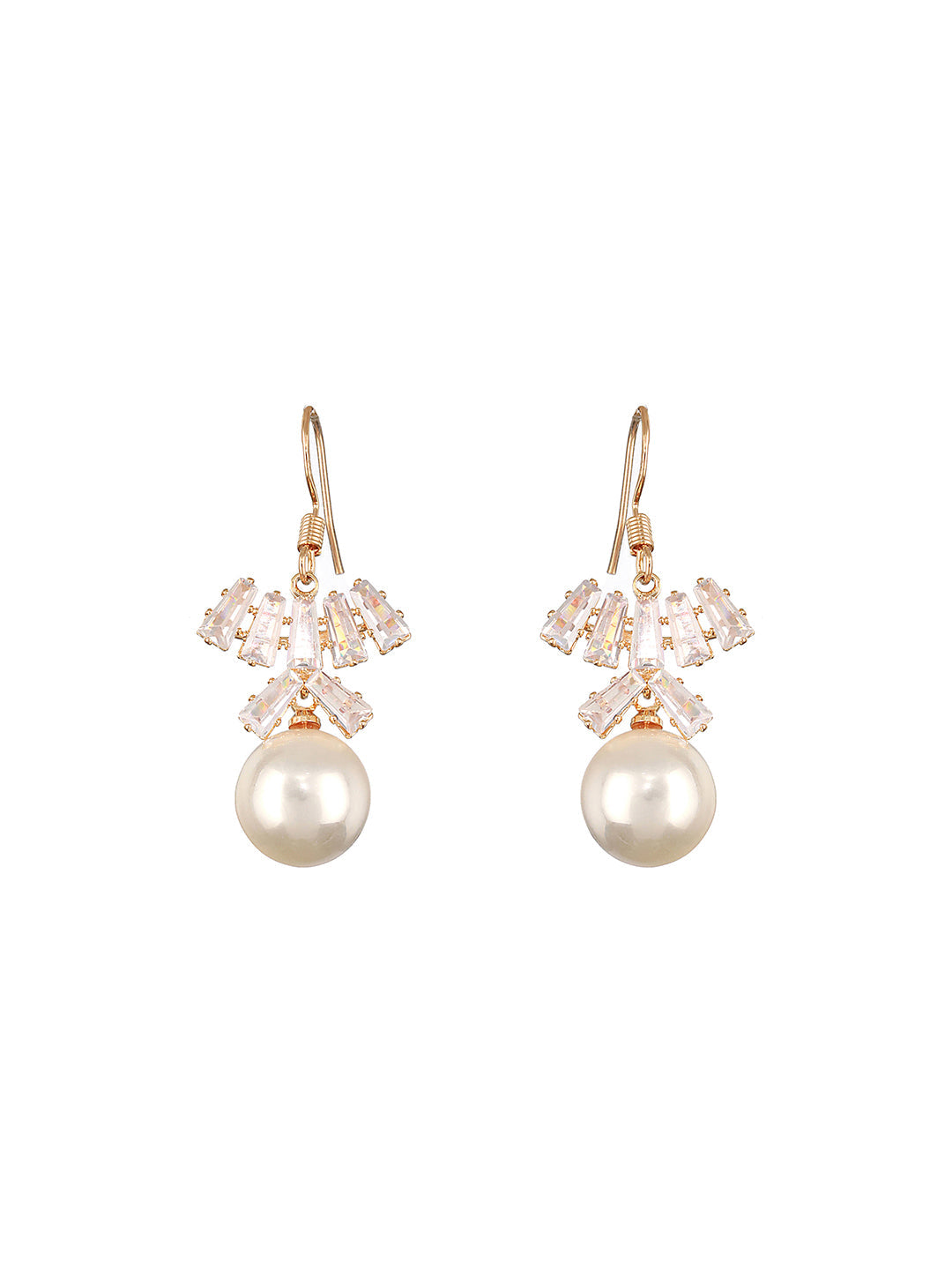 Silver-Toned & White Floral Shaped Pearl Drop Hoop Earrings