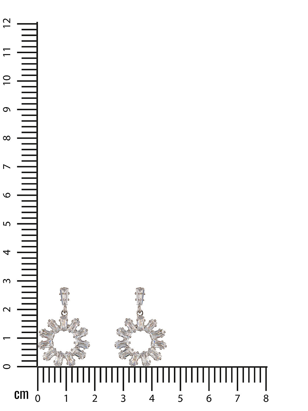 Silver-Toned Rhodium-Plated Cz Studded Contemporary Drop Earrings