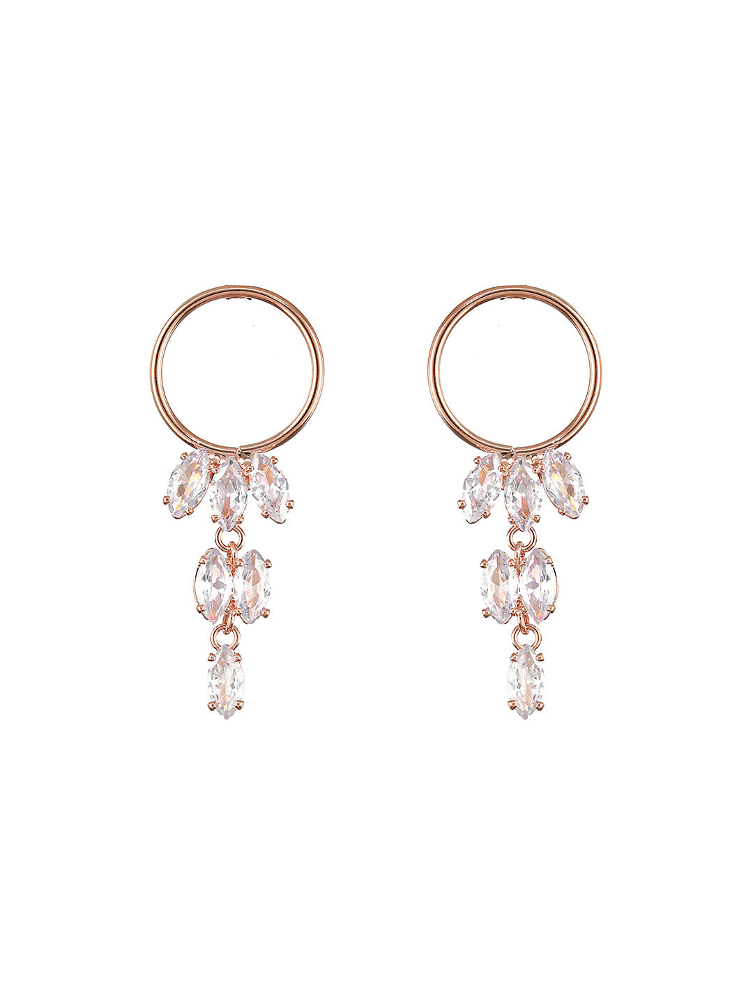 JAZZ AND SIZZLE Rose Gold-Plated CZ Studded Contemporary Hoop Earrings