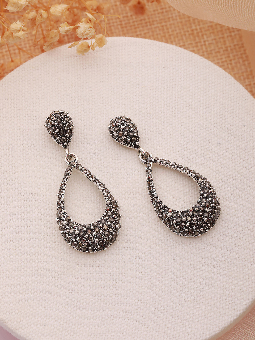 Oxidized Black Teardrop Shaped Drop Earrings