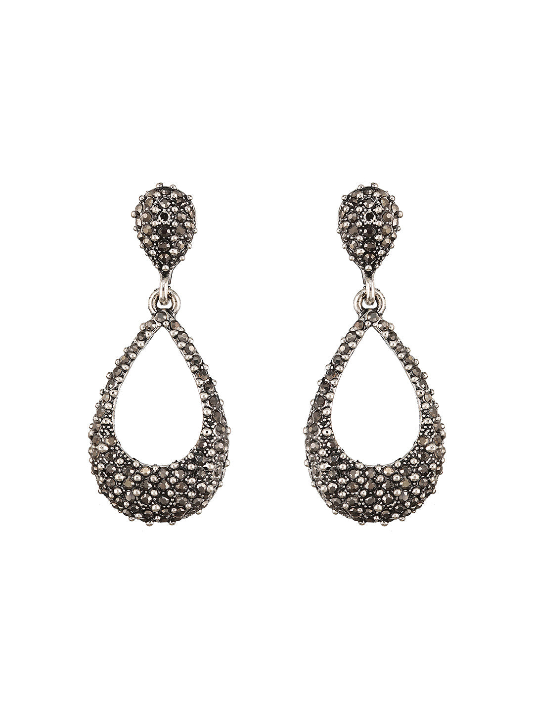 Oxidized Black Teardrop Shaped Drop Earrings