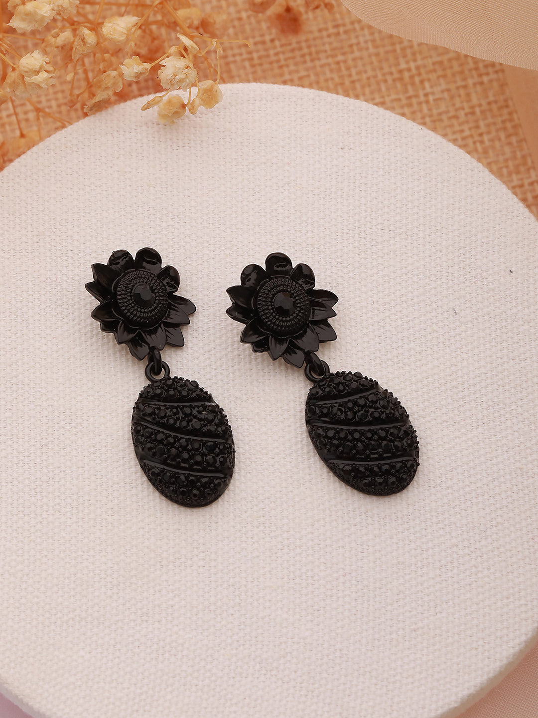 Black-Plated Black Pineapple Drop Earrings