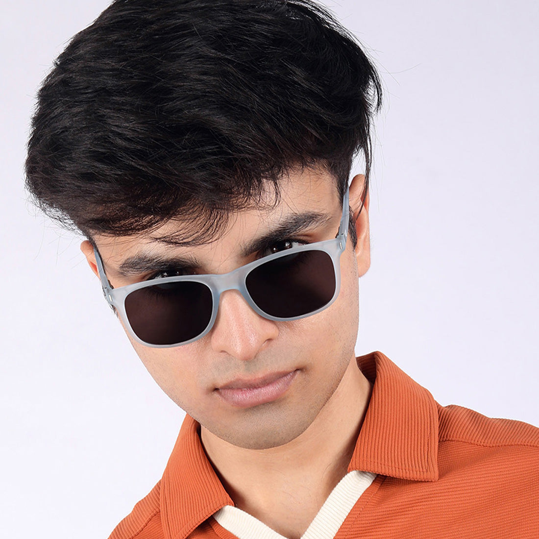 Blue Transparent Polarized Square Sunglasses - View 6