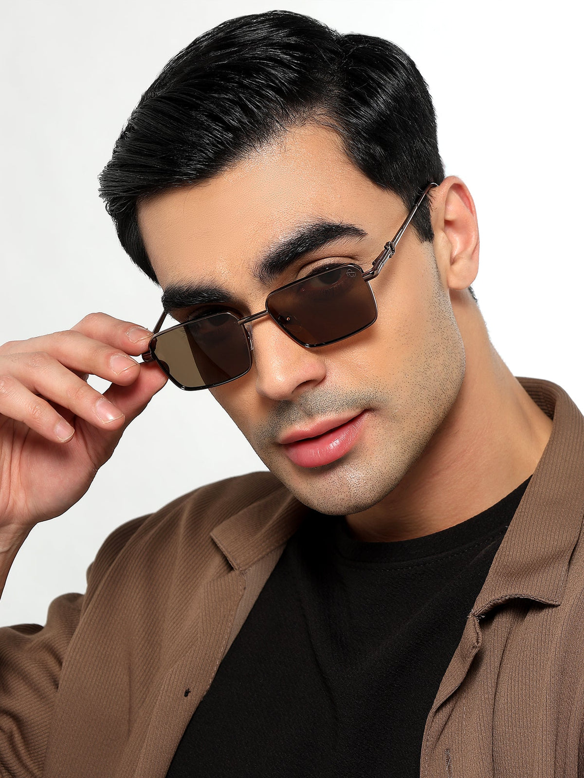 Mocha Brown Rectangle Sunglasses for Men and Women - view 1