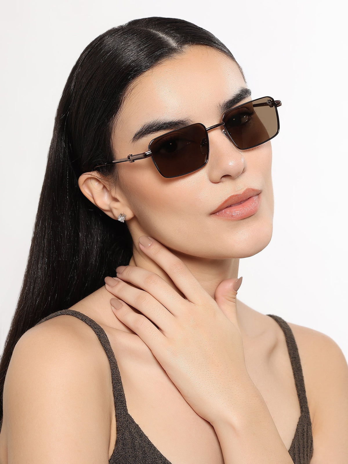 Mocha Brown Rectangle Sunglasses for Men and Women - view 2