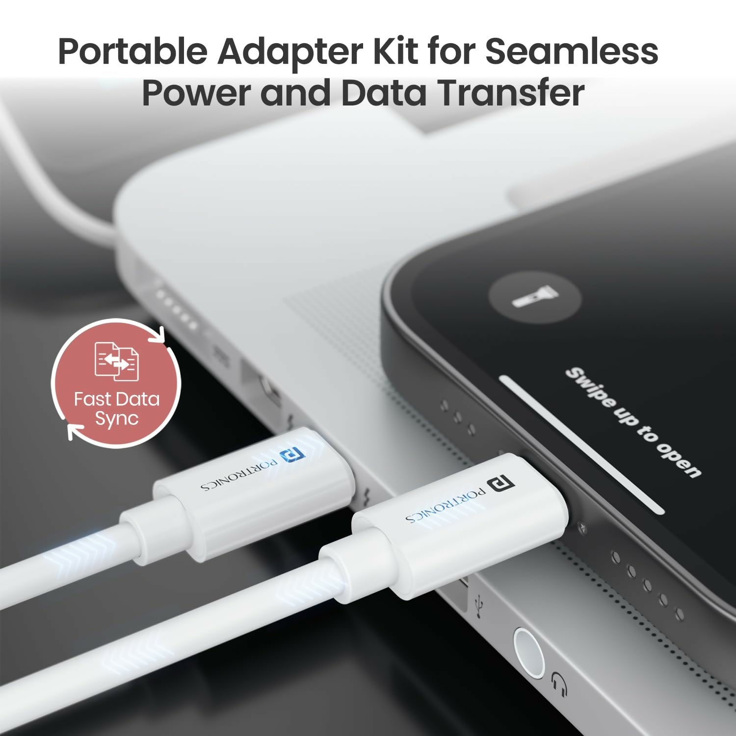 Portronics Snapcase 4 60W Multifunctional Fast Charging Data Cable Kit | USB-A & Type-C to Micro USB, Type-C & Lightning | SIM & SD Card Storage