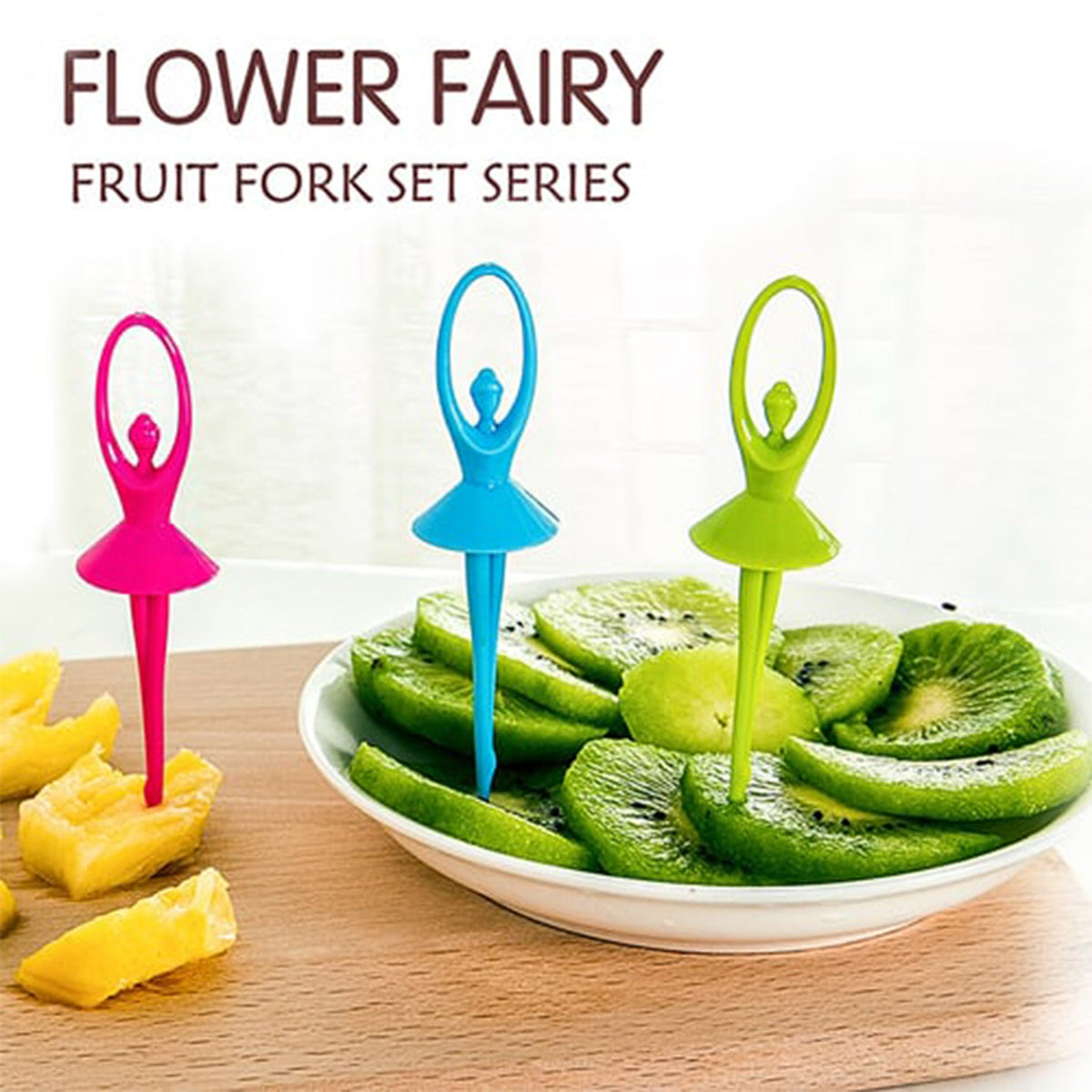 Dancing Doll Fruit Fork Cutlery Set With Stand Set Of 6. HP DD