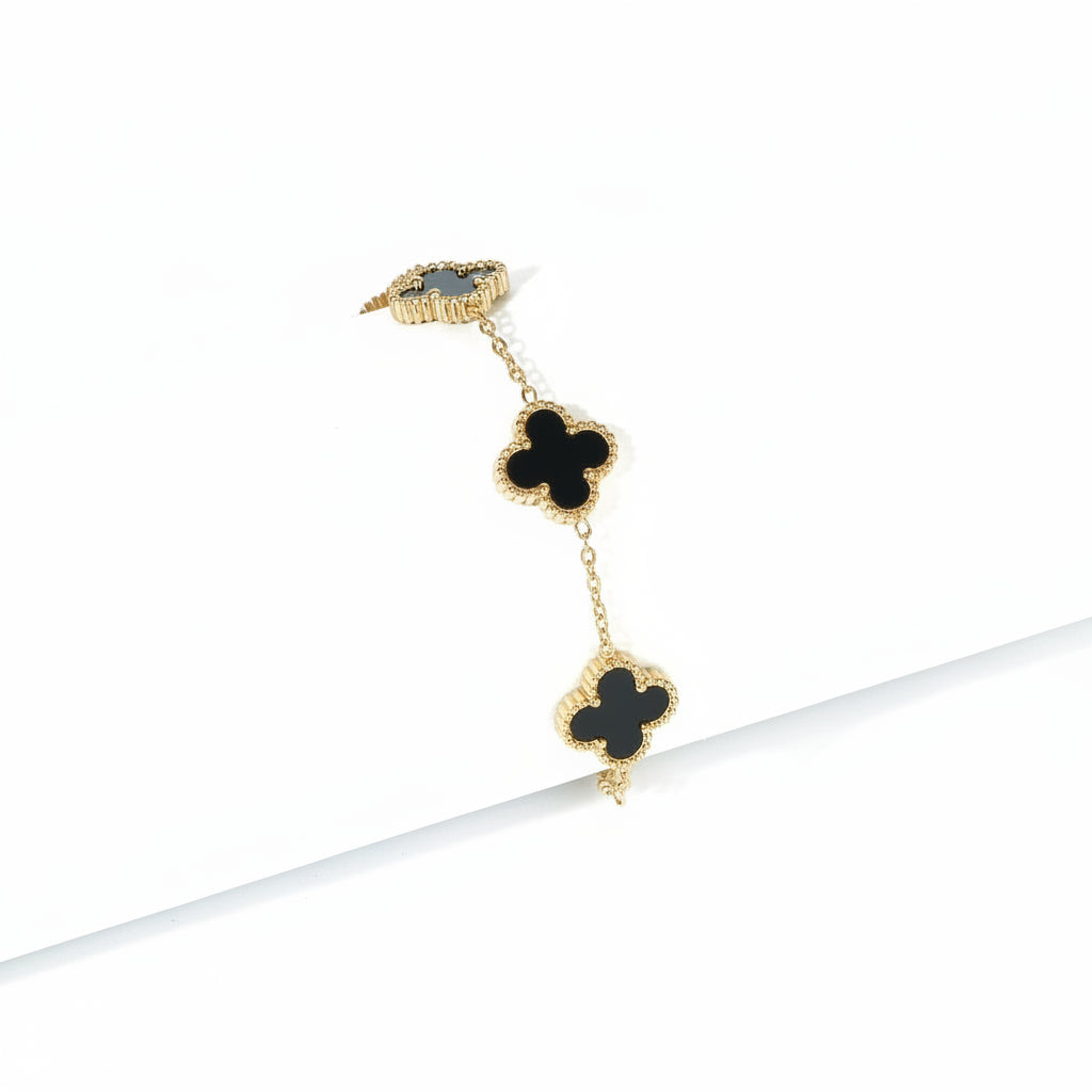 Jazz and Sizzle Trendy Gen-Z Gold Plated Stainless Steel Black Colour Flower Charm Chain Bracelet