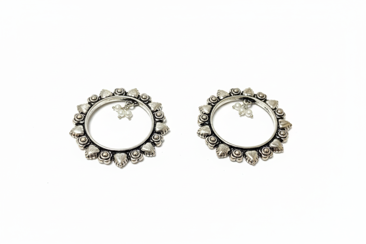 Jazz and Sizzle Silver Plated Round Earring with Pearl Drop