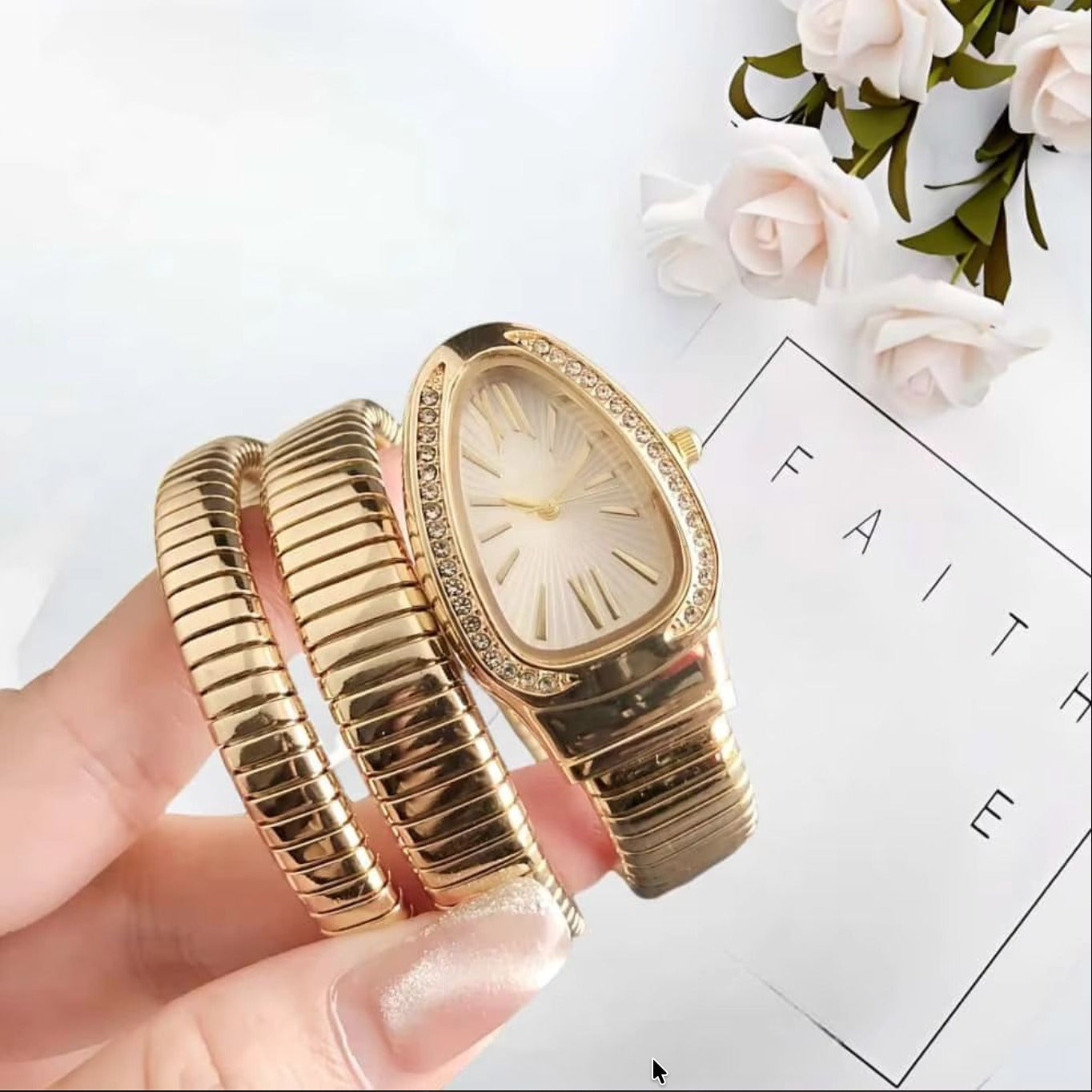 Gold Serpenti Coil Watch Bracelet for Women | Adjustable Wrap Around Bracelet Watch