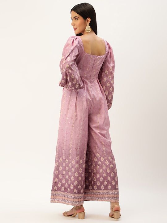 Bollywood Vogue Ready To Wear Mauve Art Silk Digital Printed Jumpsuits