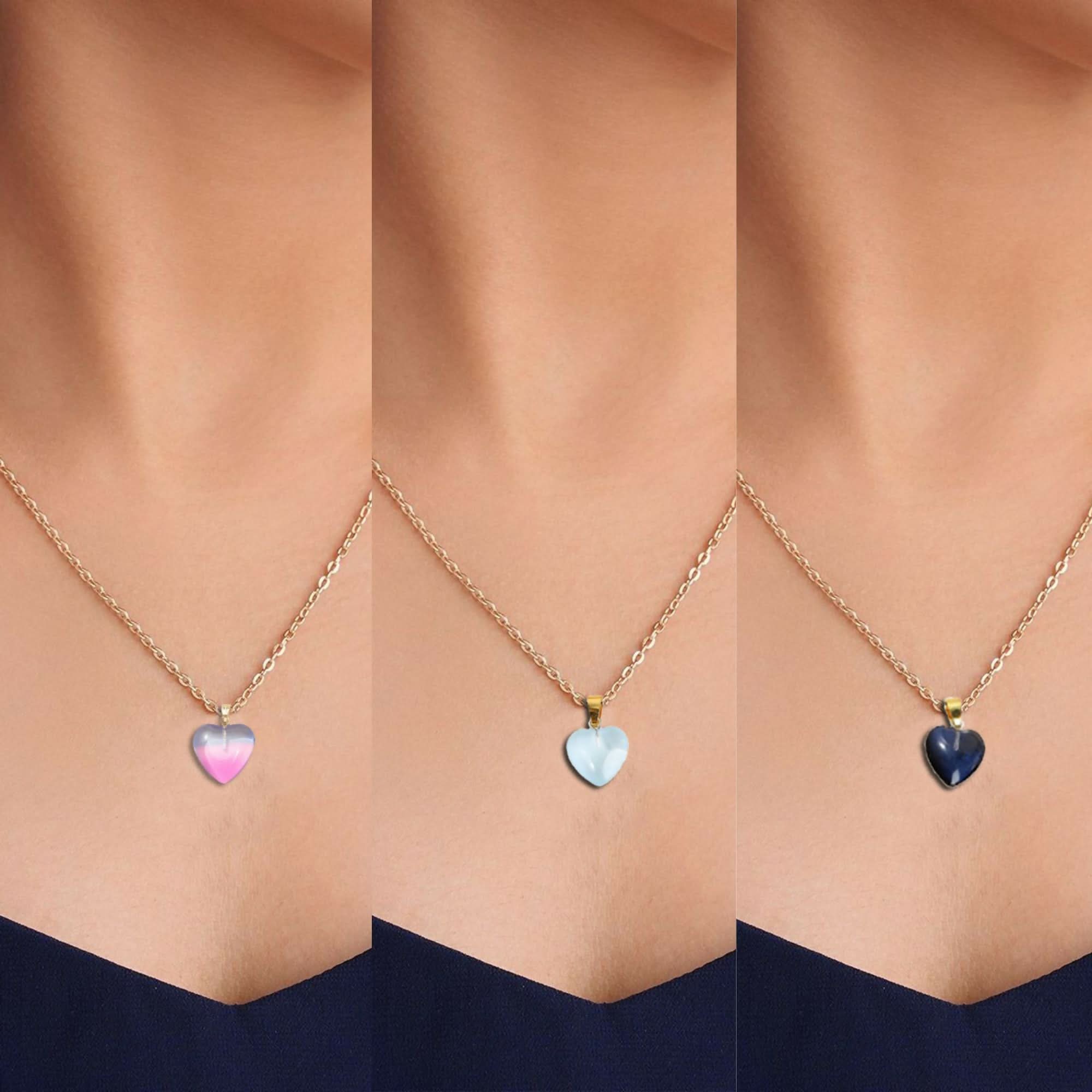 Dual Tone Heart Crystal Necklace Set – 3 Colors pinapes
