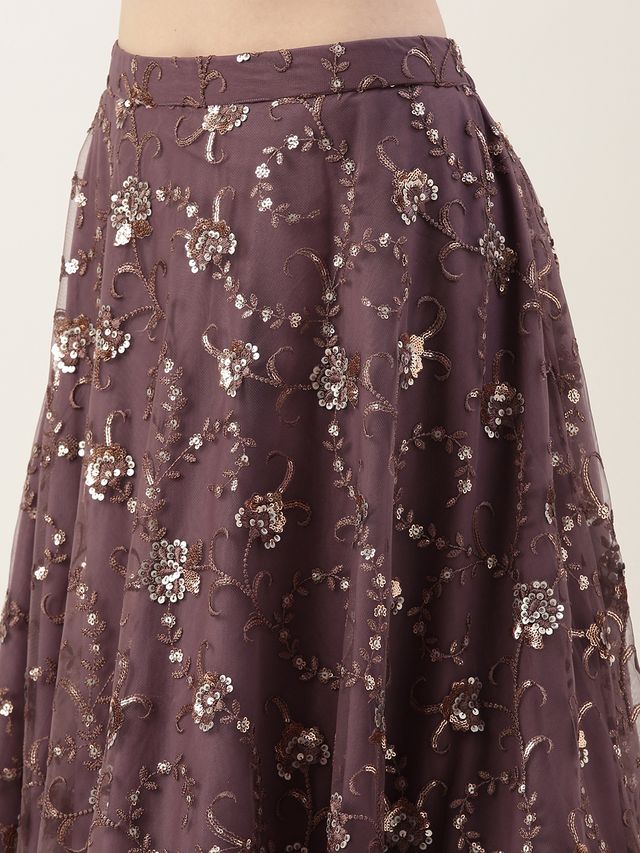 Bollywood Vogue Ready To Wear Purple Net Embroidered Lehenga Set
